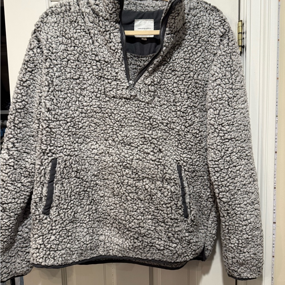 Gray Sherpa Fleece Pullover Jacket